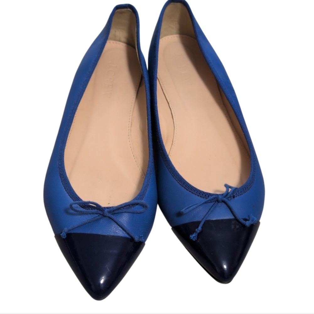 J. Crew Blue Pointed Cap-Toe Ballet Flats
